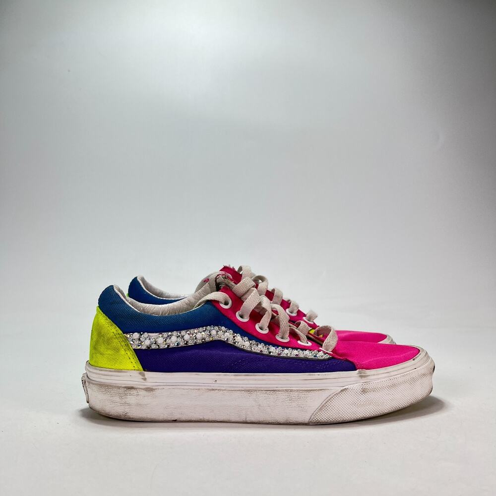 Vans Old Skool Neon Color Block Rhinestone Skate Shoes 721356 Women's Sz 5.5